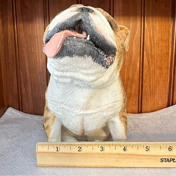 Original Size Sandicast Sculpture Brindle Fawn Bulldog Tongue Out Sitting 2006 - Picture 15 of 15